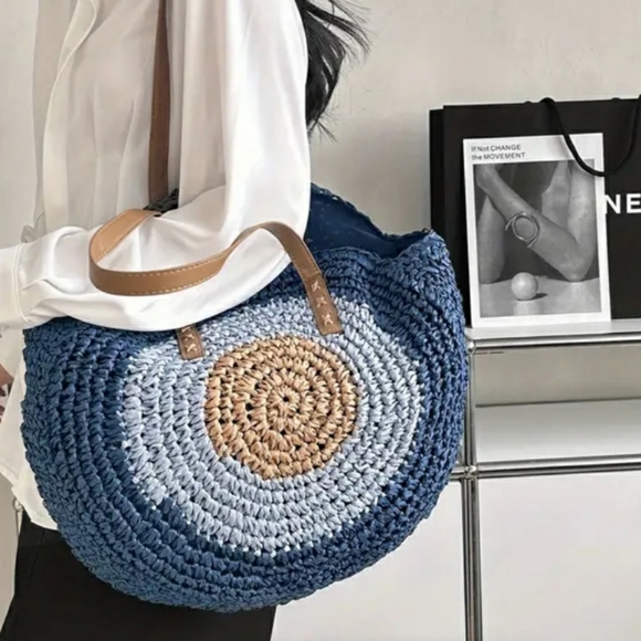 Heart4kids Handbags - Straw Woven Tote Bag Double Handle